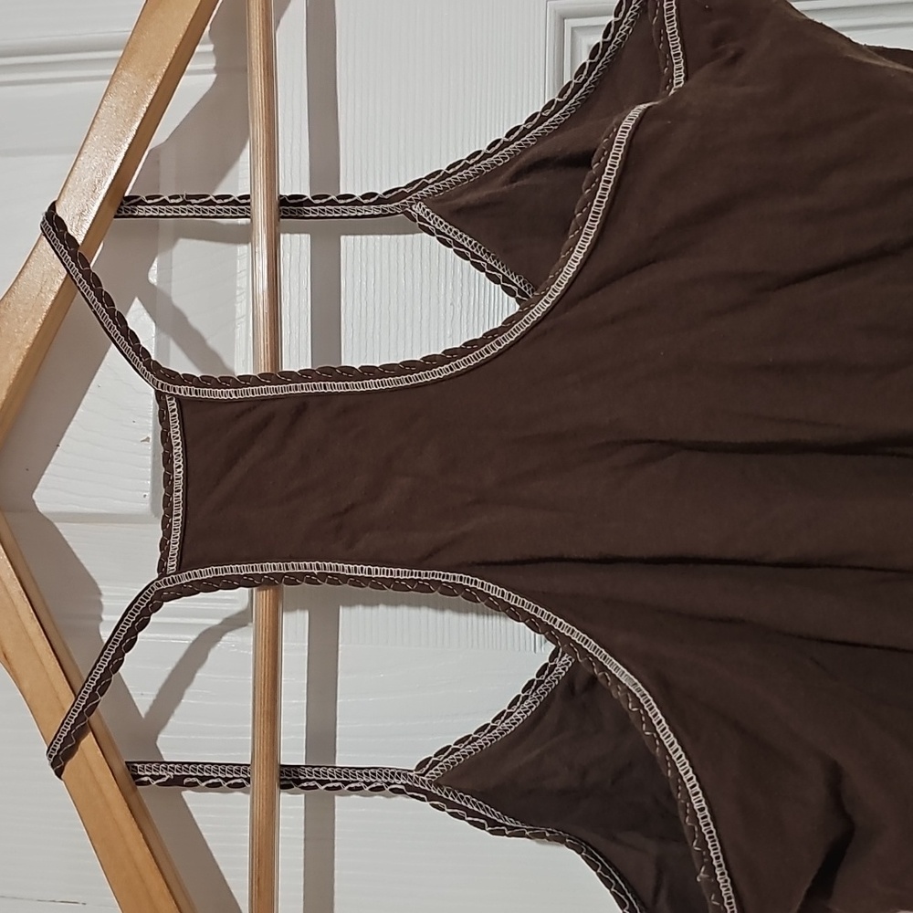 🤎 Hollister Brown Racerback Lace Trim Tank Top Size L - Picture 5 of 6
